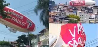 In Brazil, FC Sao Paulo rented an airship to advertise an upcoming match, but it crashed onto residential buildings (2 photos + 2 videos)