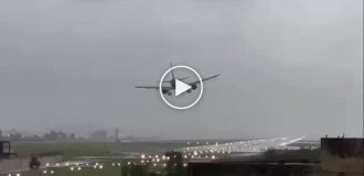 An unsuccessful attempt to land an airplane in strong winds