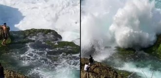 In Indonesia, a tourist was washed away by a wave while posing for a photo (5 photos + 1 video)