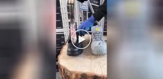 An epic battle of shoes with fire, nails and hammers was filmed on video