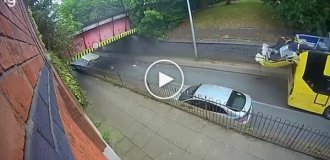 The roof of a double-decker bus was blown off