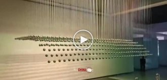 Kinetic sculpture made of balls at an exhibition in China