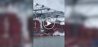 Контейнеры упали с грузового судна во время разгрузки