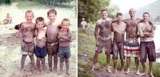 18 случаев,  когда люди повторили свои снимки из прошлого с теми  же людьми, в той же обстановке (19 фото)