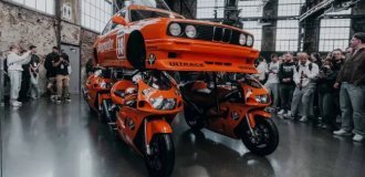 Автомобилю BMW M3 колёса заменили на 4 мотоцикла (2 фото + 1 видео)