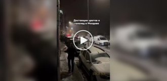 Молдавский курьер против гололеда
