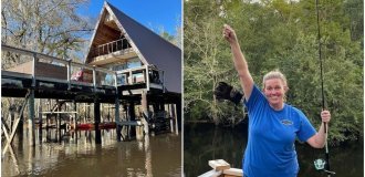 An American woman lives in a house on the water, surrounded by alligators (7 photos + 2 videos)
