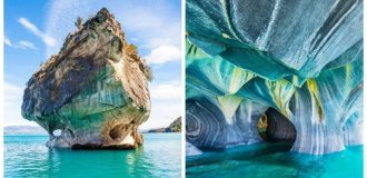 Мраморные соборы Чили, вырезанные озером в патагонских скалах (30 фото + 1 видео)