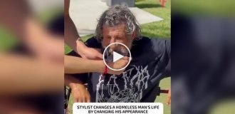 Transformation of a homeless man by a hairdresser