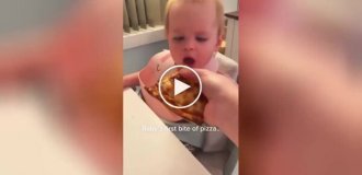 Забавная реакция ребенка на пиццу