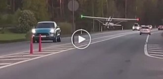 The plane made an emergency landing on a highway in Latvia