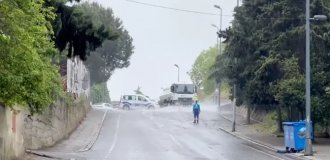 Авария из-за разлитого дизельного топлива (2 фото + 1 видео)