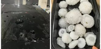 В Китае сильный град побил машины (2 фото + 2 видео)