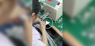 На видео показали процесс упаковки зарядных кабелей на фабрике в Китае