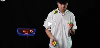 A Chinese man sets a record for simultaneously assembling Rubik's cubes