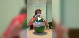 An oddball blew up a watermelon using rubber bands