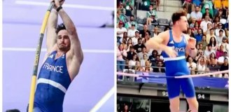 Knocked down the bar with a dick. French athlete left without a medal at the Olympics in Paris (2 photos + 2 videos)