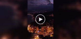 Classical music concert against the backdrop of the eruption of Mount Etna in Sicily