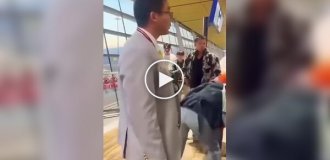 An enraged passenger "played dead" at the airport because of her luggage