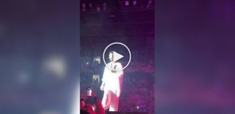 A Turkish singer was caught in a stream of fire during a concert