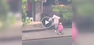 Positive dance of a father and daughter