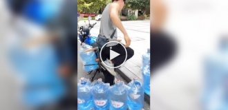 How to transport 10 bottles of water on a motorcycle