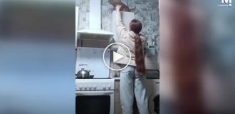 Попытка снять кошку со шкафа закончилась неожиданным финалом