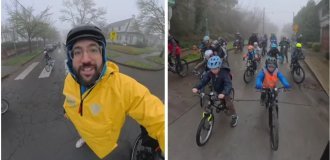 Учитель организует музыкальные велопоездки в школу для своих учеников (1 фото + 3 видео)