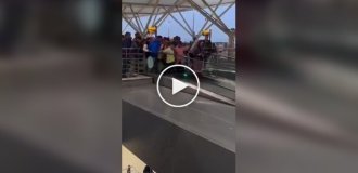 Migrants' first attempts to master an escalator in Ireland