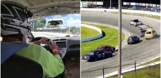 Wild stunt race in the US challenges drivers to leap onto a moving flatbed trailer (1 photo + 2 videos)