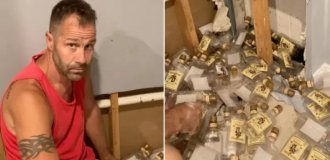 The couple found a secret hiding place in the wall of the previous owners of the house (3 photos + 1 video)
