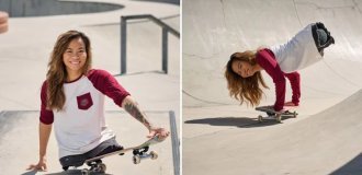 A girl without legs sets a world record on a skateboard (8 photos + 1 video)
