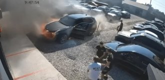 Водитель хотел спасти авто: на СТО заехал горящий BMW (3 фото + 1 видео)