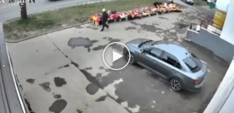 In Russia, a drunk girl destroyed street stands with flowers