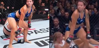 UFC champion shook her butt over her defeated opponent (3 photos + 1 video)