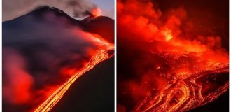 Черное небо Сицилии: вулкан Этна парализовал авиасообщение в Италии (2 фото + 2 видео)