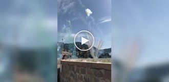 Spectacular daytime fireworks at an Italian festival