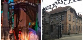 Католическая школа в Пенсильвании отметила Хэллоуин, использовав для оформления копию ворот в Аушвиц (5 фото)