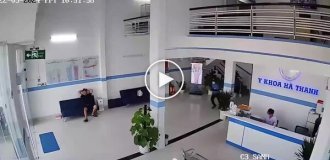 Security guard crashes into glass door