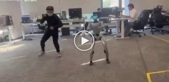 A robot fighter hit an engineer below the belt during testing