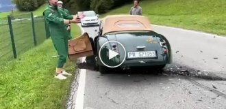 In England, a female driver got distracted and crashed into a 1948 Jaguar XK120