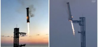 SpaceX managed to return the first stage of the Super Heavy rocket to the launch pad for the first time (1 photo + 2 videos)