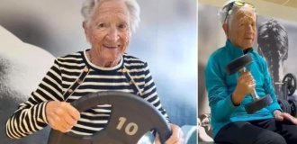 Мне 101 год.  Несмотря на остеоартрит, я ежедневно занимаюсь  в тренажёрном зале по два часа (10 фото + 1 видео)