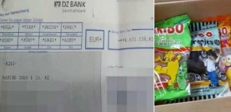 В Германии мужчине, который нашел чек на 4,6 млн евро, отблагодарили желейными мишками (4 фото)