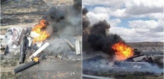 A propane train derailed in Arizona (2 photos + 2 videos)