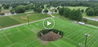 In the USA, part of a football field went underground