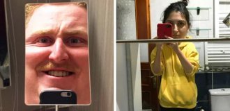 20 cases when bathroom mirrors put on a funny show for people (21 photos)