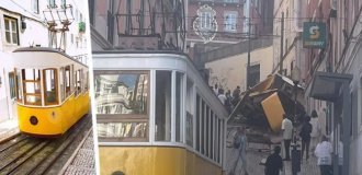 Фуникулёр сошёл с рельсов в Португалии (2 фото + 3 видео)