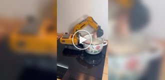 Cooking food with a toy