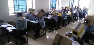 Indian College Forces Students to Put Boxes on Their Heads (5 photos)